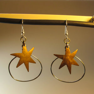 Brass Star and Silver Wire Ovals Earrings