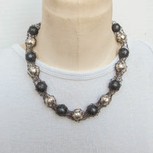 Load image into Gallery viewer, Hand-Knit Wire Tube Necklace with Jumbo Silver &amp; Matte Black Beads