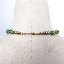 Load image into Gallery viewer, Green Serpentine, Millefiori and Gold Bead Necklace