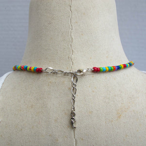 Rainbow Confetti Seed Bead Necklace with Animal Charms