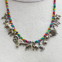 Load image into Gallery viewer, Rainbow Confetti Seed Bead Necklace with Animal Charms