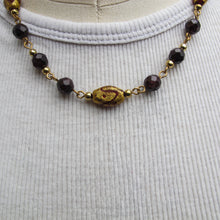 Load image into Gallery viewer, Wine-Colored Glass, Gold-Plated Brass and Gold-Coated Lampwork Beaded Necklace