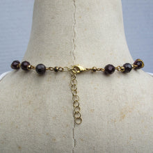 Load image into Gallery viewer, Wine-Colored Glass, Gold-Plated Brass and Gold-Coated Lampwork Beaded Necklace