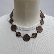 Load image into Gallery viewer, Textured Antique Copper Disc Necklace