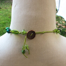 Load image into Gallery viewer, Lampworked Green Glass Indian Beads Necklace with Ceramic Pendant