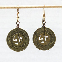 Load image into Gallery viewer, Santa Monica Bus Token Earrings, Historic Earrings, Unique Handmade Earrings, Gift for Women, Vintage Jewelry